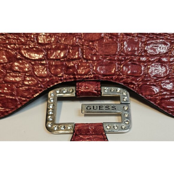 Y2K Vintage Guess ~ Mini Hand Bag ~ Red ~ Snap Closure ~ 9"W x 5"H - Picture 7 of 13